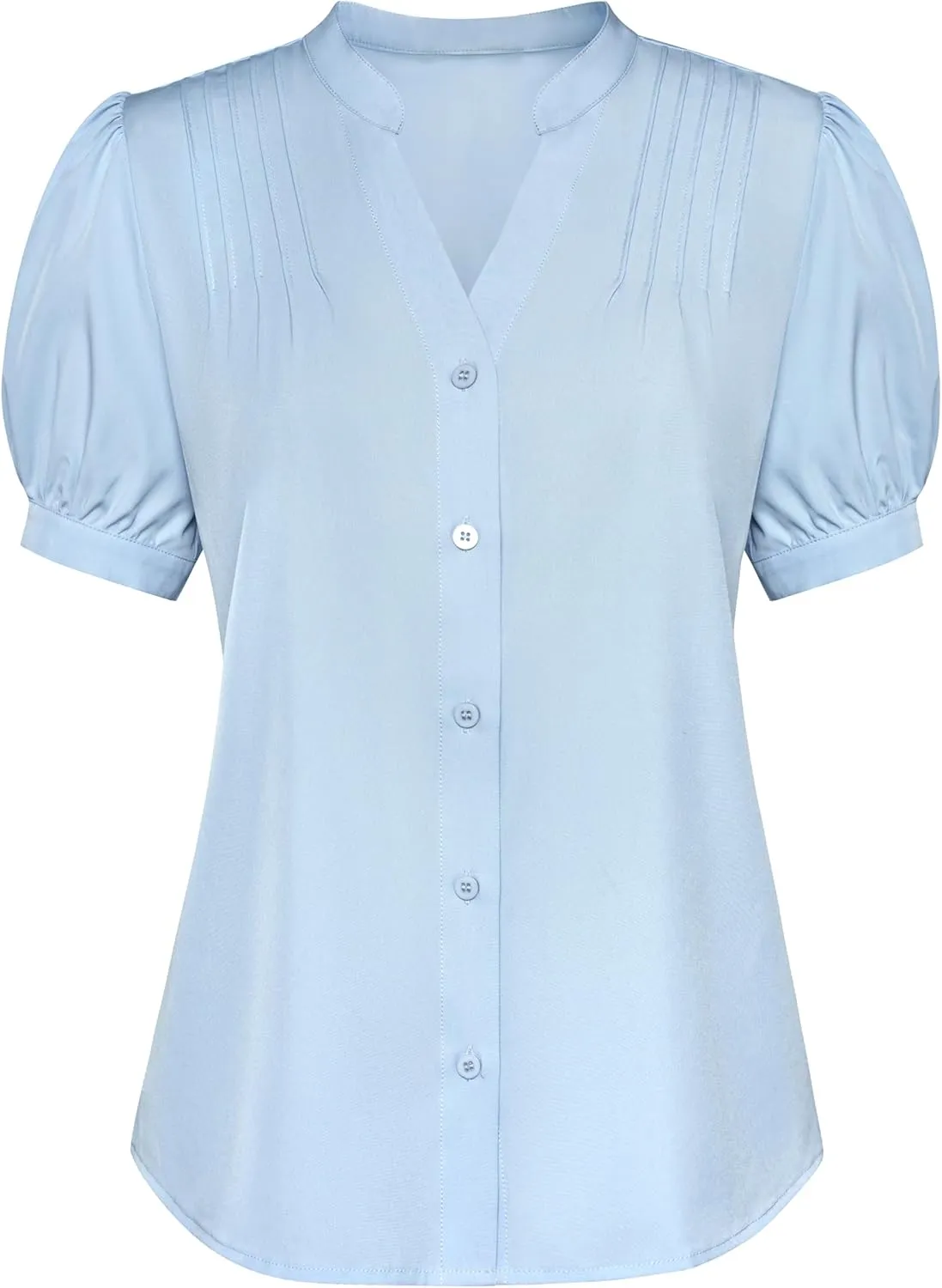 Belle Poque Womens Button Down Short Sleeve Blouses V Neck Pleated Dress Shirts Ladies Dressy Blouses Summer Casual