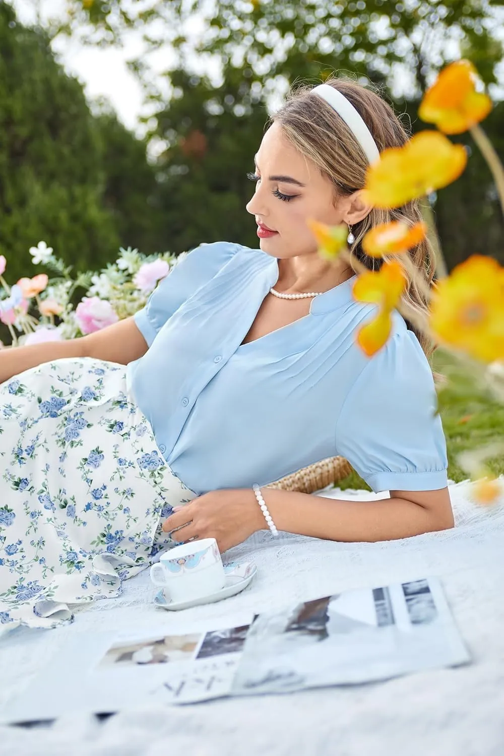 Belle Poque Womens Button Down Short Sleeve Blouses V Neck Pleated Dress Shirts Ladies Dressy Blouses Summer Casual