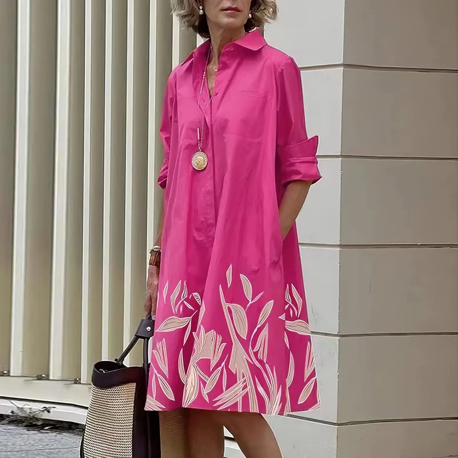 Bengbobar Womens Cotton Linen Shirt Dress Spring Summer Button-Down Linen V Neck Dress Loose A-Line Midi Shift Tunic Dress