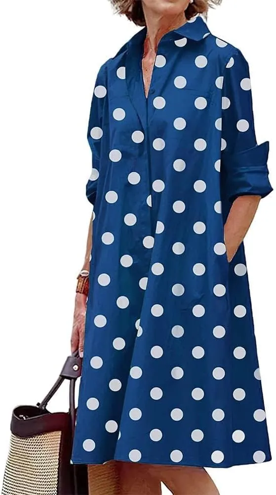 Bengbobar Womens Cotton Linen Shirt Dress Spring Summer Button-Down Linen V Neck Dress Loose A-Line Midi Shift Tunic Dress
