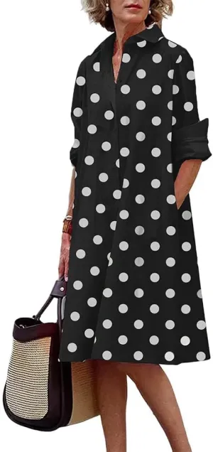 Bengbobar Womens Cotton Linen Shirt Dress Spring Summer Button-Down Linen V Neck Dress Loose A-Line Midi Shift Tunic Dress