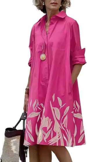 Bengbobar Womens Cotton Linen Shirt Dress Spring Summer Button-Down Linen V Neck Dress Loose A-Line Midi Shift Tunic Dress