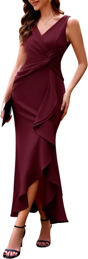 BeryLove Formal Wedding Guest Evening Midi Ruffle Dresses Cocktail Elegant Dress