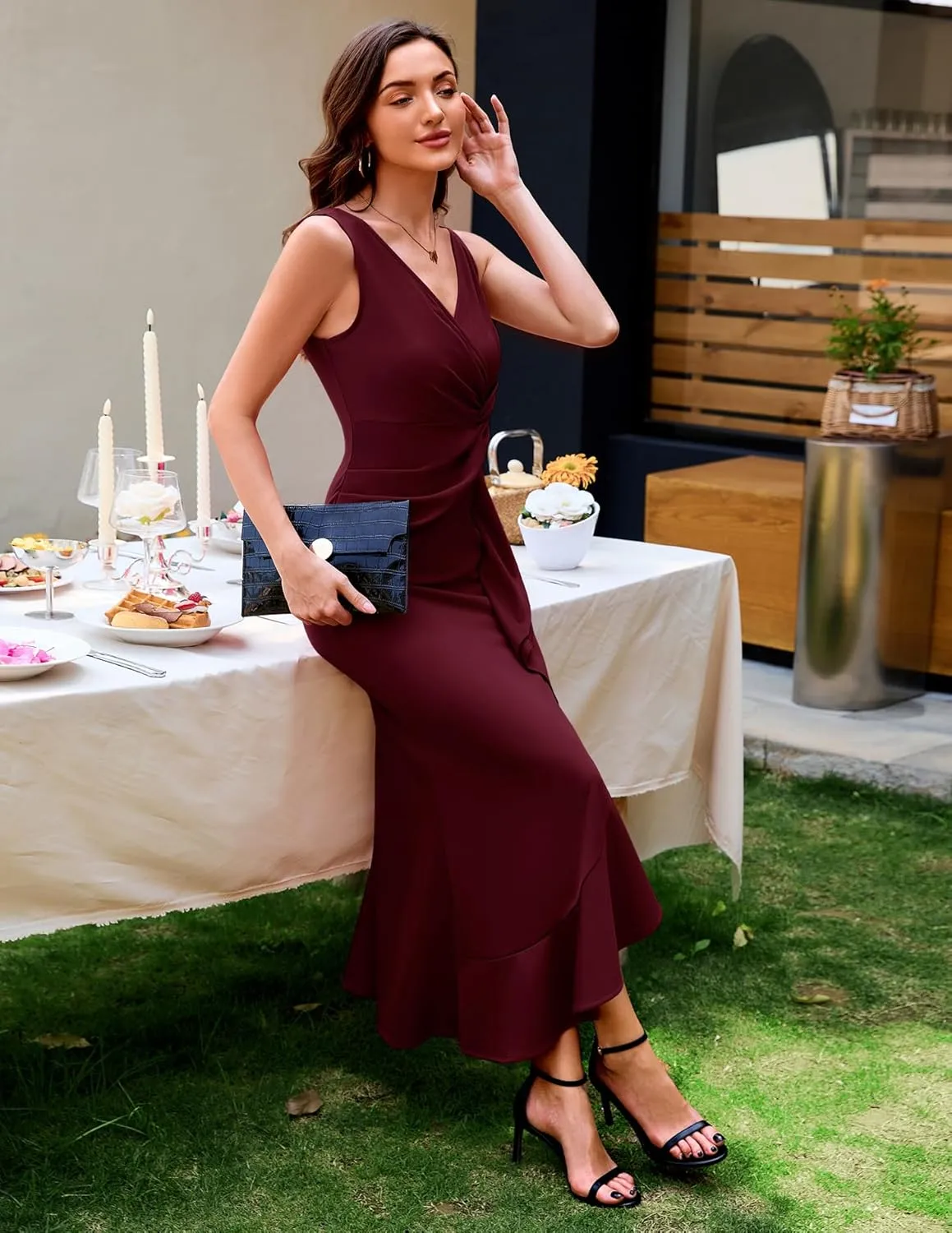 BeryLove Formal Wedding Guest Evening Midi Ruffle Dresses Cocktail Elegant Dress