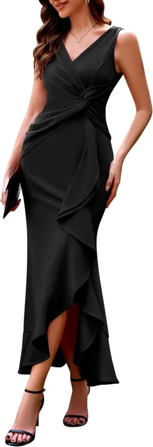 BeryLove Formal Wedding Guest Evening Midi Ruffle Dresses Cocktail Elegant Dress