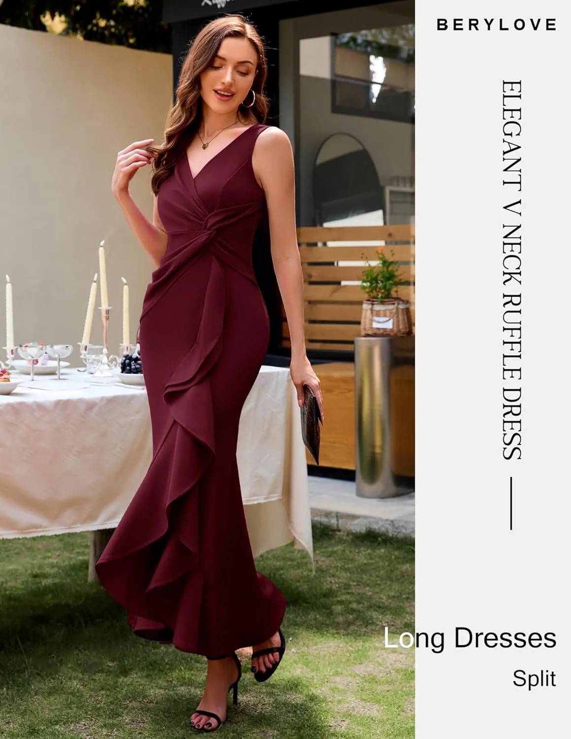 BeryLove Formal Wedding Guest Evening Midi Ruffle Dresses Cocktail Elegant Dress