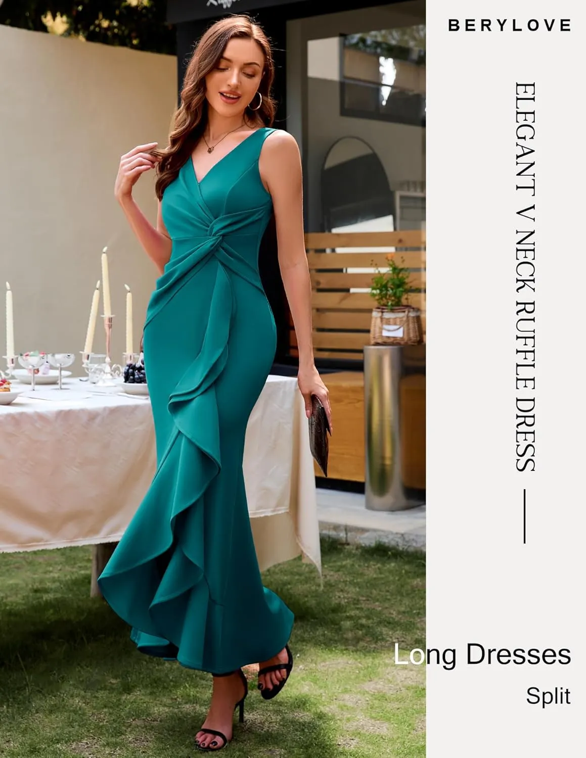 BeryLove Formal Wedding Guest Evening Midi Ruffle Dresses Cocktail Elegant Dress