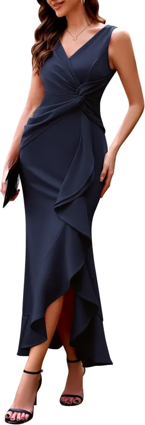 BeryLove Formal Wedding Guest Evening Midi Ruffle Dresses Cocktail Elegant Dress
