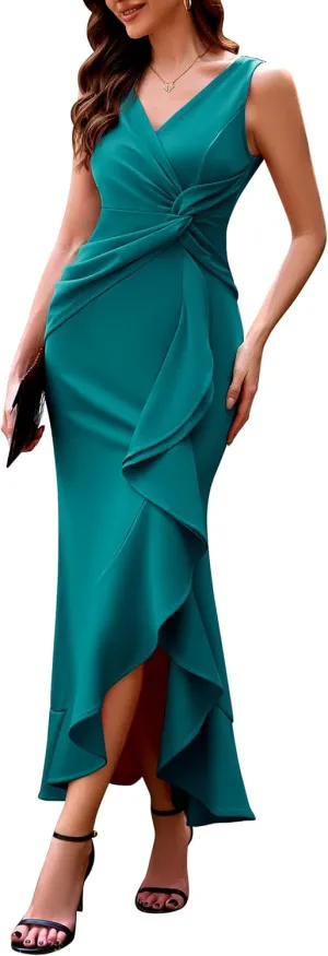 BeryLove Formal Wedding Guest Evening Midi Ruffle Dresses Cocktail Elegant Dress