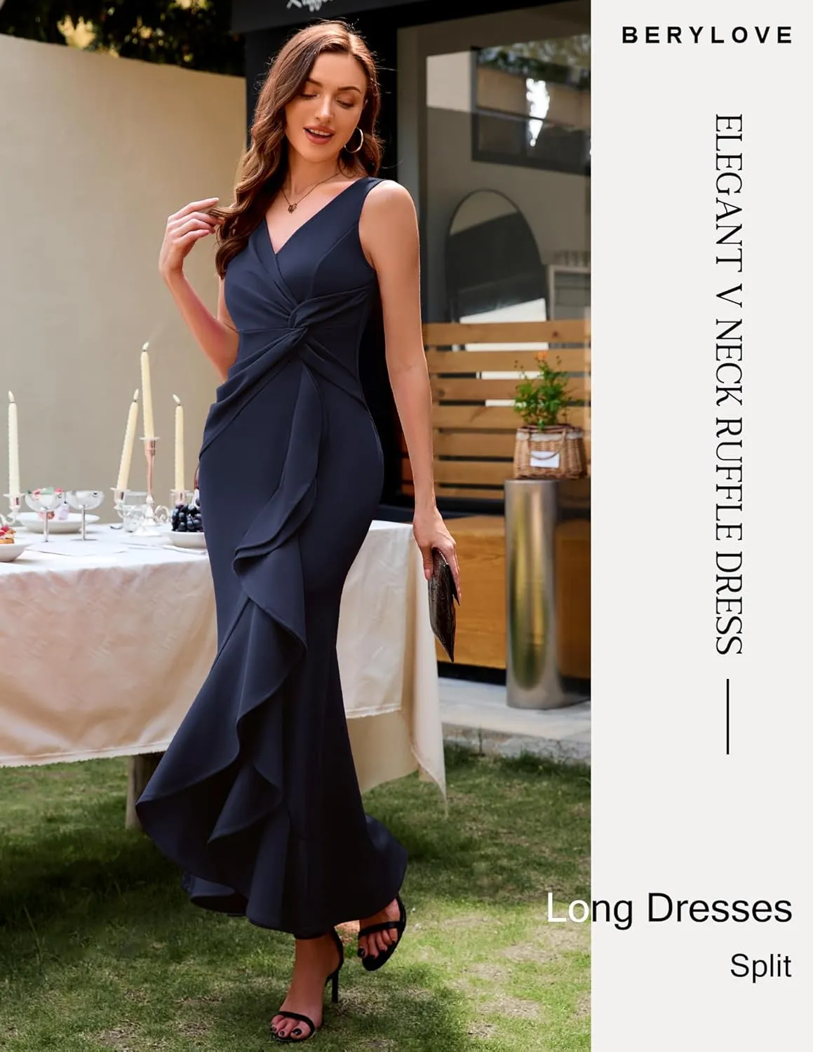BeryLove Formal Wedding Guest Evening Midi Ruffle Dresses Cocktail Elegant Dress