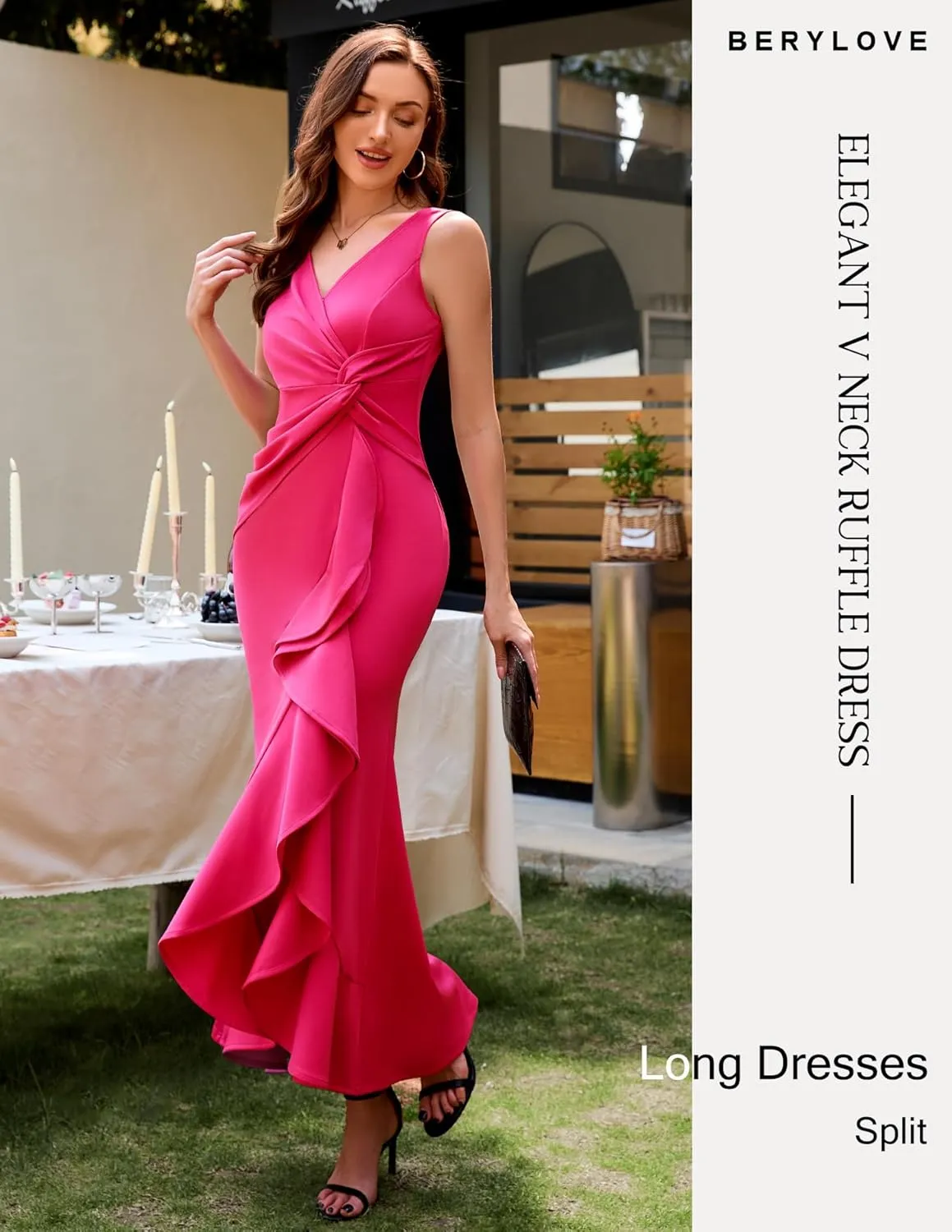 BeryLove Formal Wedding Guest Evening Midi Ruffle Dresses Cocktail Elegant Dress