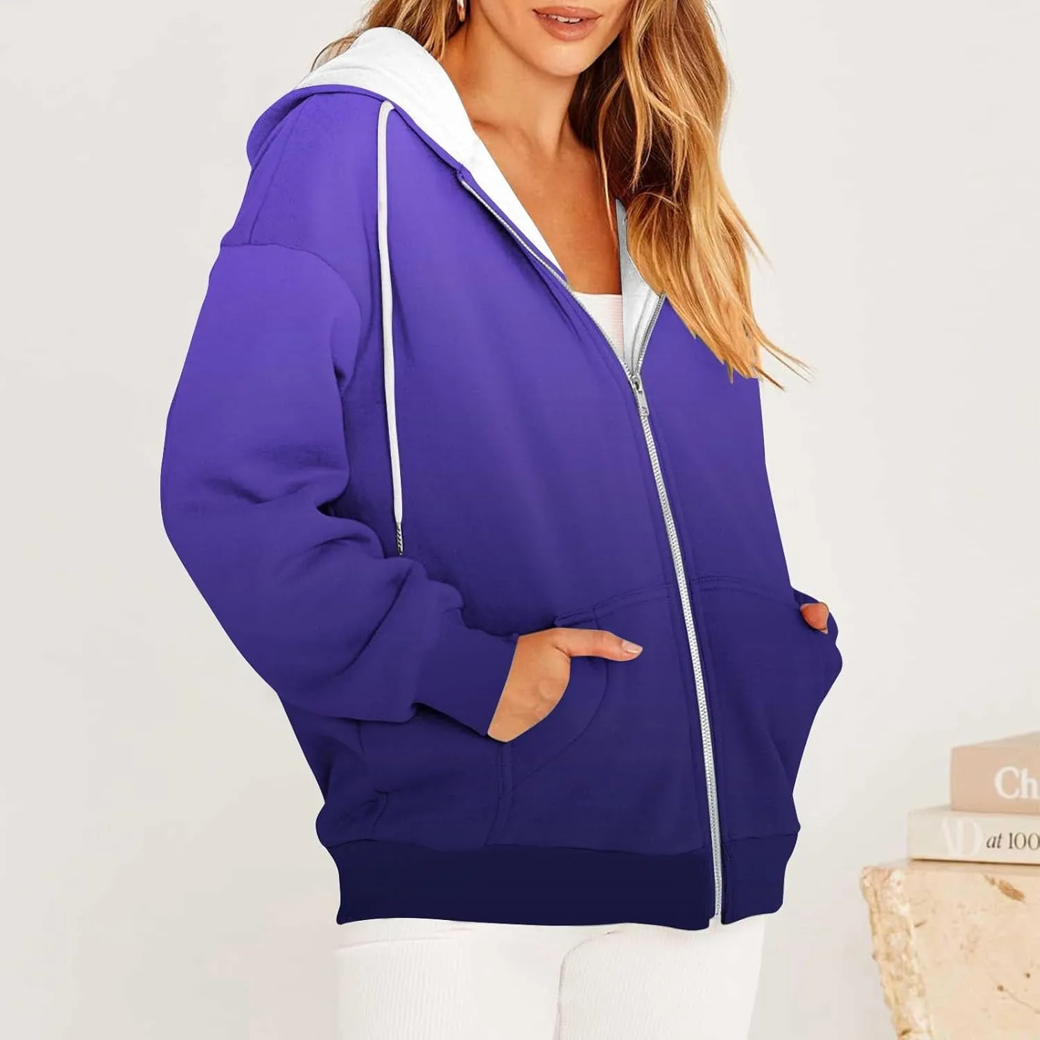 Bidobibo Y2K Zip Up Hoodie Plus Size Tunic Sweatshirt Oversize Fleece Jacket with Pockets Women's Lightweight Jackets Dressy