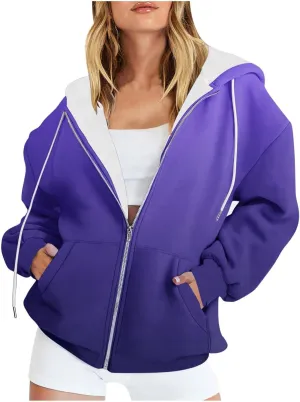 Bidobibo Y2K Zip Up Hoodie Plus Size Tunic Sweatshirt Oversize Fleece Jacket with Pockets Women's Lightweight Jackets Dressy