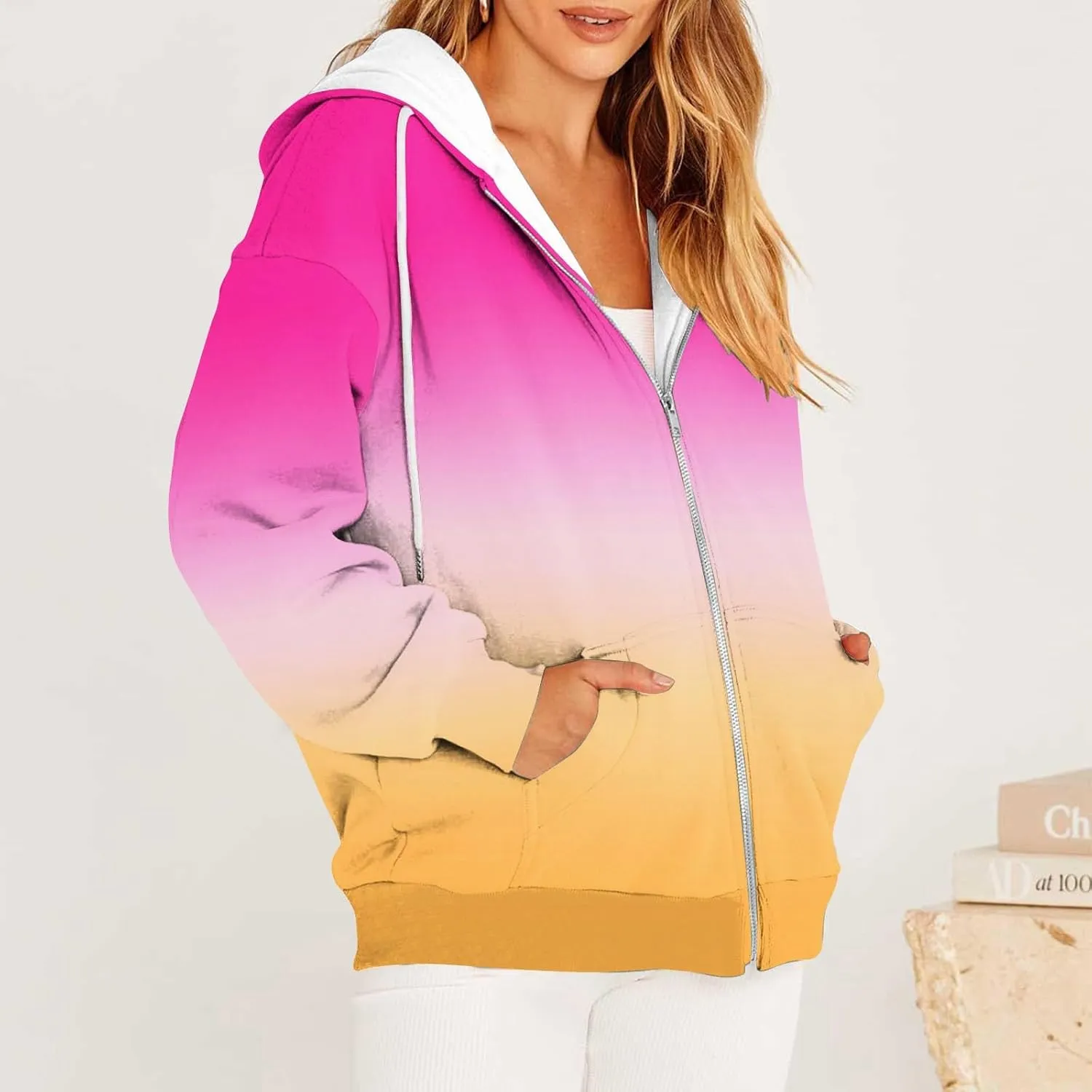 Bidobibo Y2K Zip Up Hoodie Plus Size Tunic Sweatshirt Oversize Fleece Jacket with Pockets Women's Lightweight Jackets Dressy