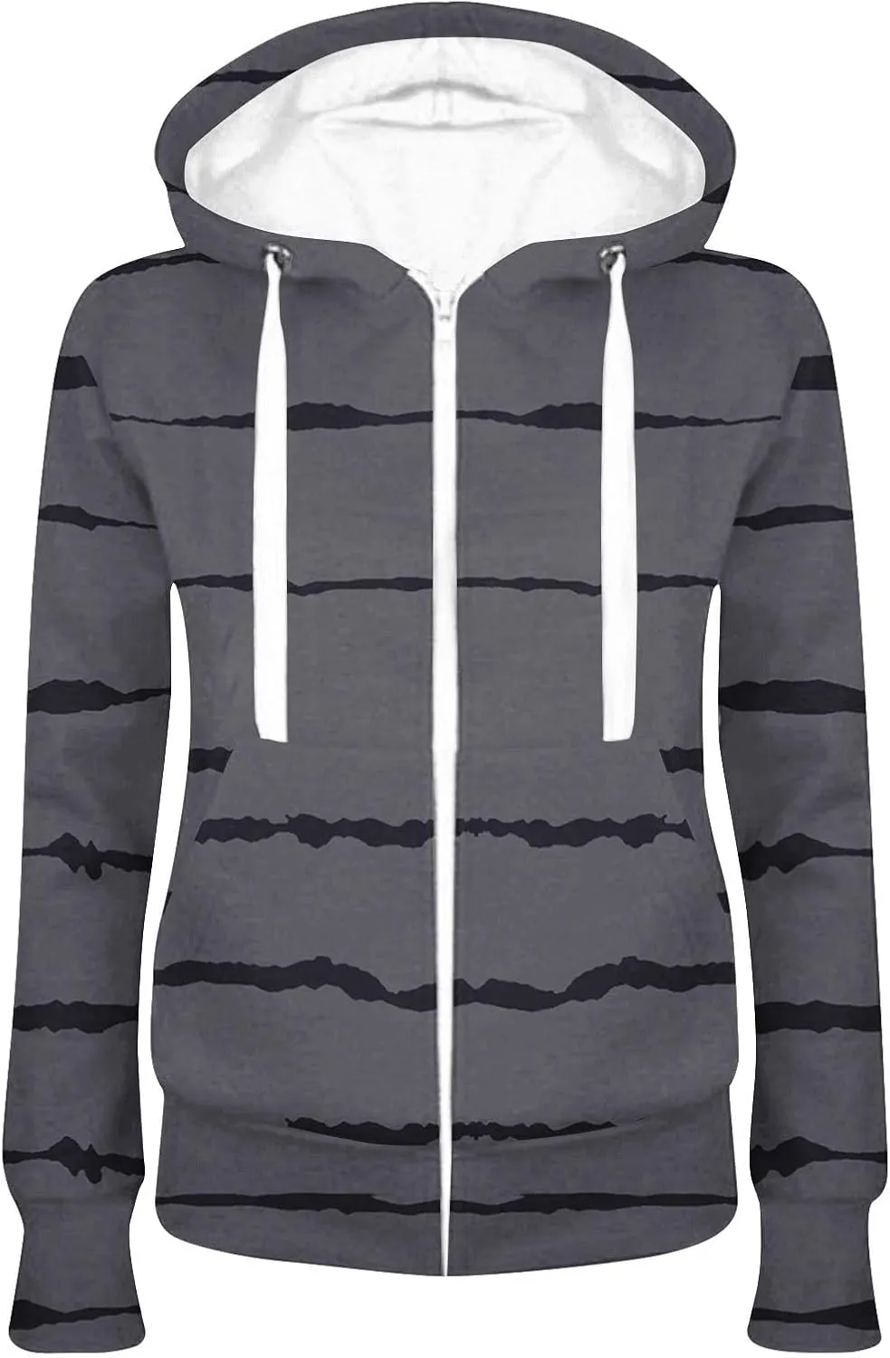 Bidobibo Zip Up Hoodie Women Graphic Striped Hooded Jacket Long Sleeve Track Jackets with Pockets Womens Full Zip Hoodie