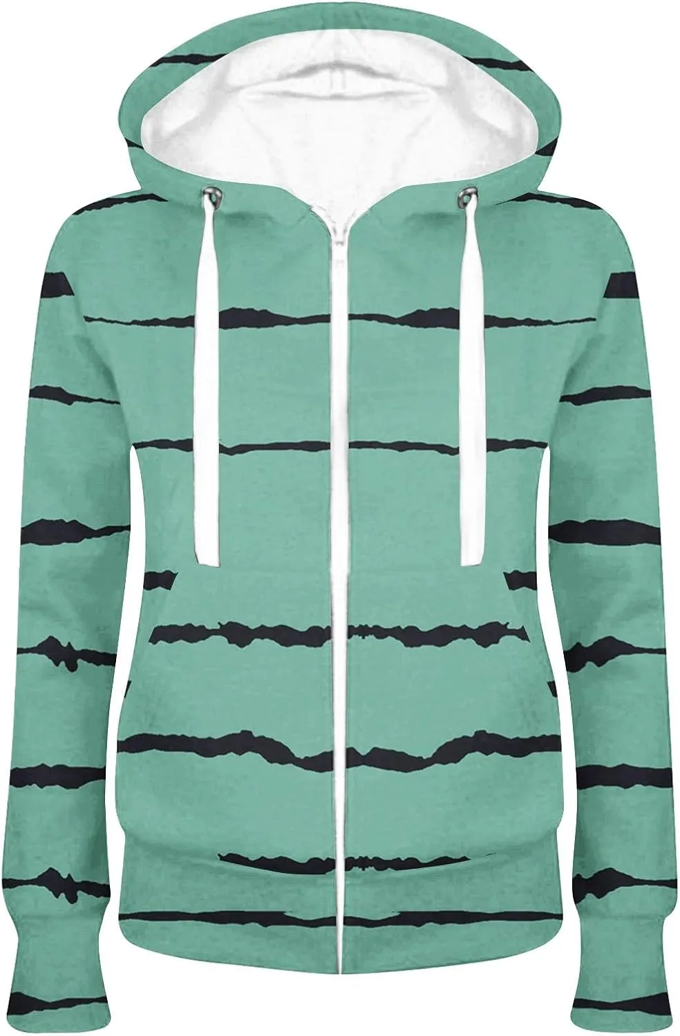 Bidobibo Zip Up Hoodie Women Graphic Striped Hooded Jacket Long Sleeve Track Jackets with Pockets Womens Full Zip Hoodie