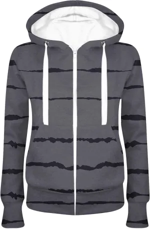 Bidobibo Zip Up Hoodie Women Graphic Striped Hooded Jacket Long Sleeve Track Jackets with Pockets Womens Full Zip Hoodie