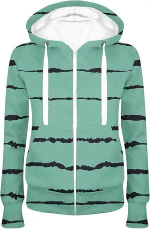 Bidobibo Zip Up Hoodie Women Graphic Striped Hooded Jacket Long Sleeve Track Jackets with Pockets Womens Full Zip Hoodie