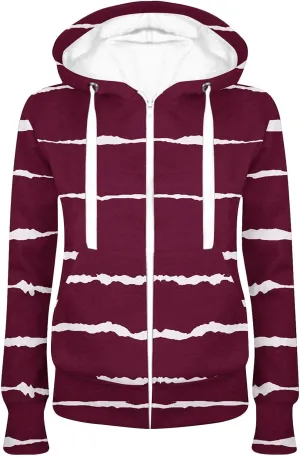Bidobibo Zip Up Hoodie Women Graphic Striped Hooded Jacket Long Sleeve Track Jackets with Pockets Womens Full Zip Hoodie