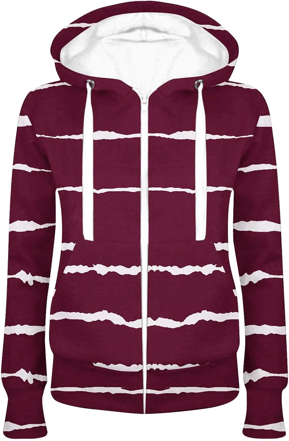 Bidobibo Zip Up Hoodie Women Graphic Striped Hooded Jacket Long Sleeve Track Jackets with Pockets Womens Full Zip Hoodie