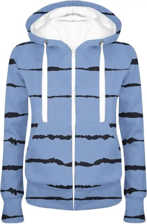 Bidobibo Zip Up Hoodie Women Graphic Striped Hooded Jacket Long Sleeve Track Jackets with Pockets Womens Full Zip Hoodie