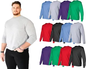 BILLIONHATS 6 Pack Big & Tall Long Sleeve Colorful T-Shirts for Mens 100% Cotton - Crew Neck Bulk Tees Wholesale Packs