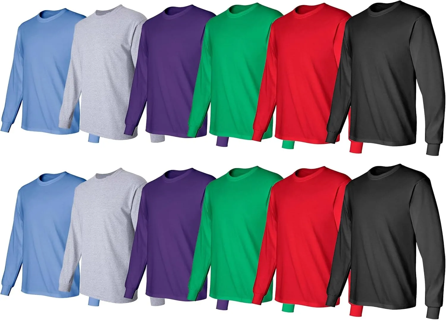 BILLIONHATS 6 Pack Big & Tall Long Sleeve Colorful T-Shirts for Mens 100% Cotton - Crew Neck Bulk Tees Wholesale Packs
