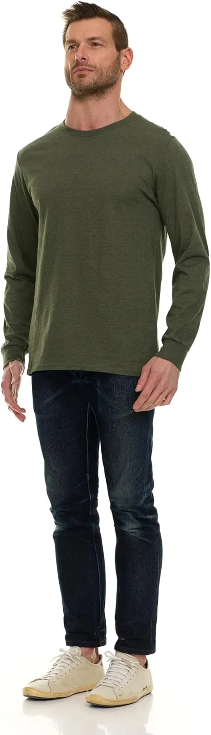 BILLIONHATS Mens Long Sleeve Colorful T-Shirts, 100% Cotton - Crew Neck Bulk Tees for Men, Wholesale Sleeved Tshirt Packs
