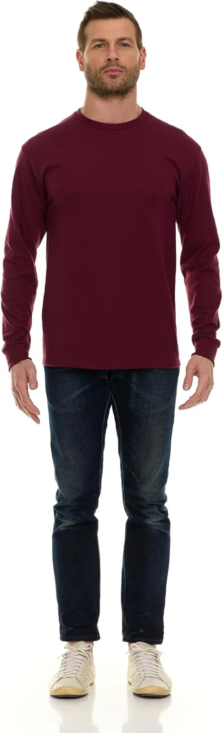 BILLIONHATS Mens Long Sleeve Colorful T-Shirts, 100% Cotton - Crew Neck Bulk Tees for Men, Wholesale Sleeved Tshirt Packs