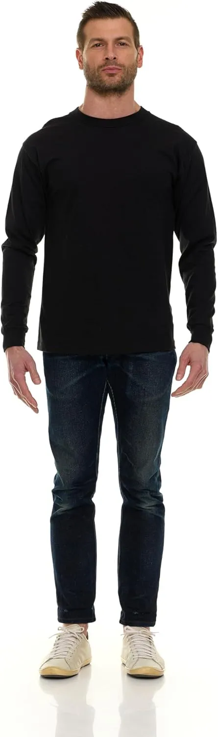 BILLIONHATS Mens Long Sleeve Colorful T-Shirts, 100% Cotton - Crew Neck Bulk Tees for Men, Wholesale Sleeved Tshirt Packs