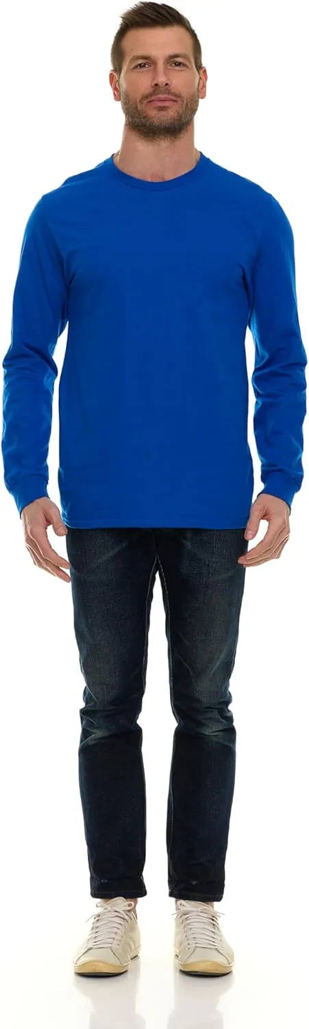 BILLIONHATS Mens Long Sleeve Colorful T-Shirts, 100% Cotton - Crew Neck Bulk Tees for Men, Wholesale Sleeved Tshirt Packs