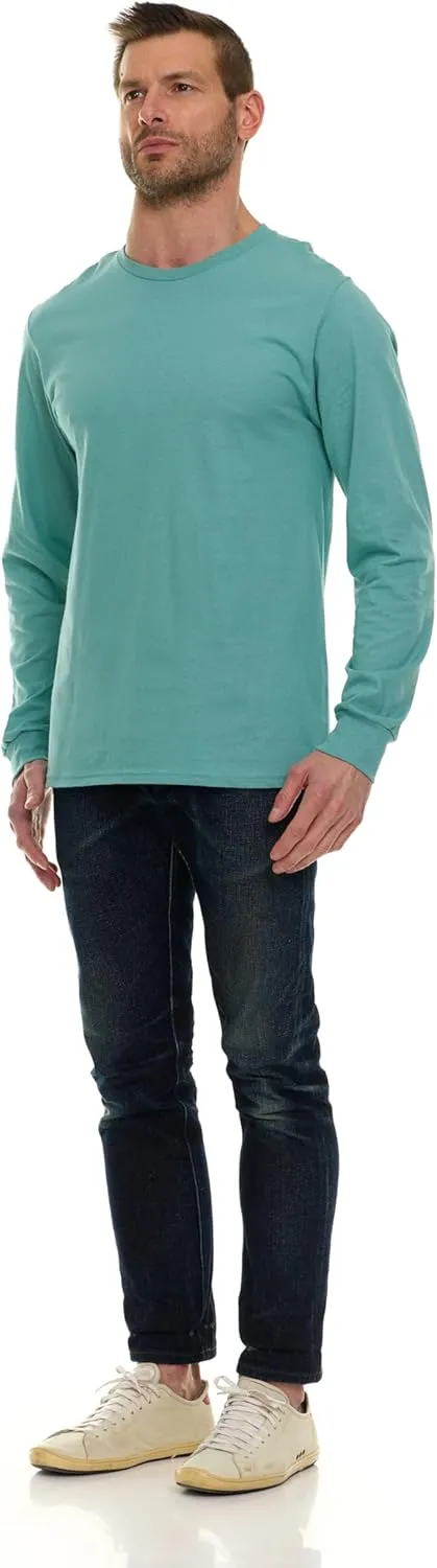 BILLIONHATS Mens Long Sleeve Colorful T-Shirts, 100% Cotton - Crew Neck Bulk Tees for Men, Wholesale Sleeved Tshirt Packs