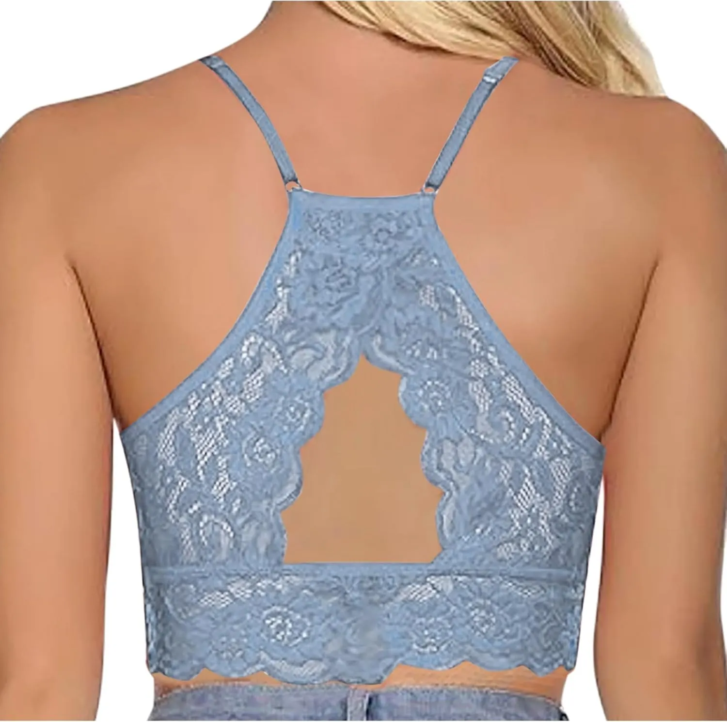 Binmer Lace Bralette for Women Girls High Neck Camisoles Racerback Double-Layered Crop Top Spaghetti Strap Bandeau Tank Tops