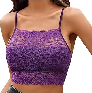 Binmer Lace Bralette for Women Girls High Neck Camisoles Racerback Double-Layered Crop Top Spaghetti Strap Bandeau Tank Tops