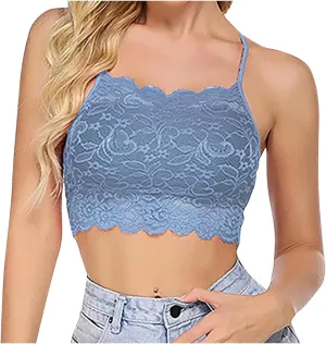 Binmer Lace Bralette for Women Girls High Neck Camisoles Racerback Double-Layered Crop Top Spaghetti Strap Bandeau Tank Tops