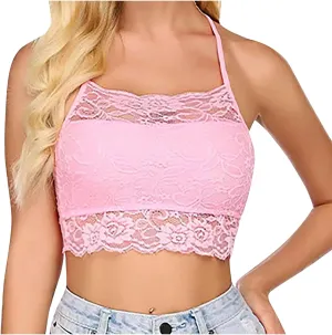 Binmer Lace Bralette for Womens High Neck Camisoles Spaghetti Strap Crop Tops Racerback Double-Layered Half Cami Tank Top