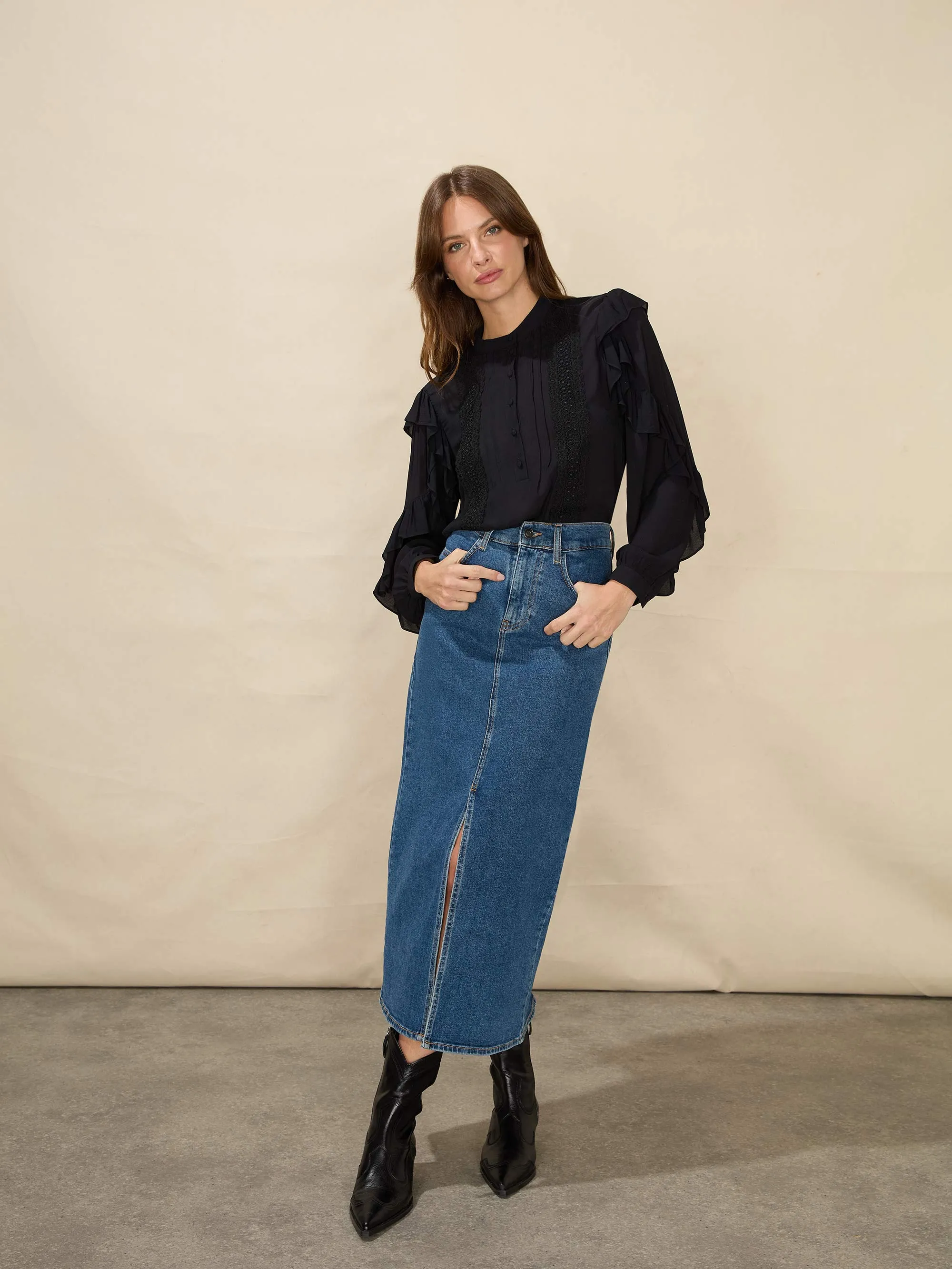 Black Frill Sleeve Shirt