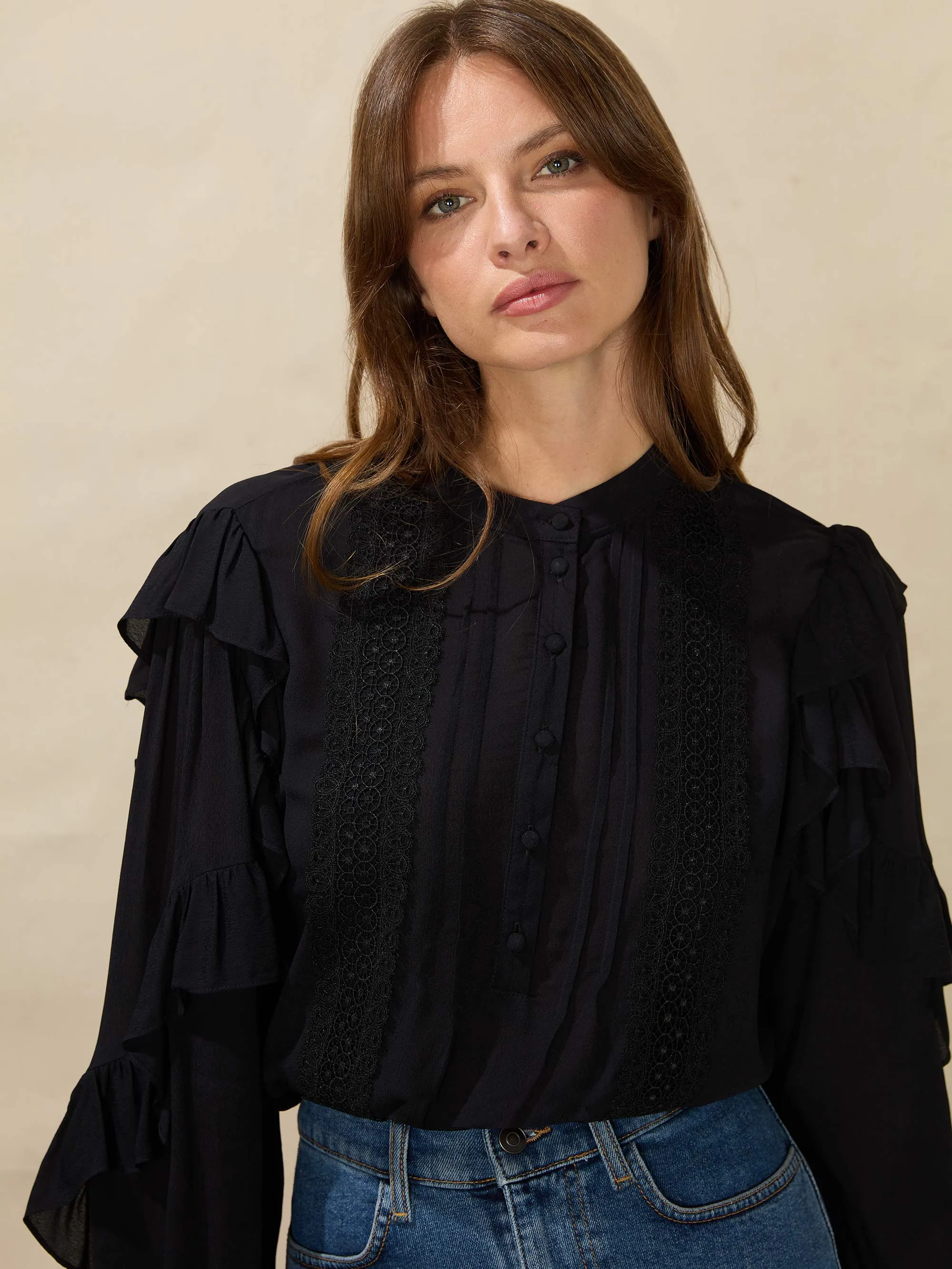 Black Frill Sleeve Shirt