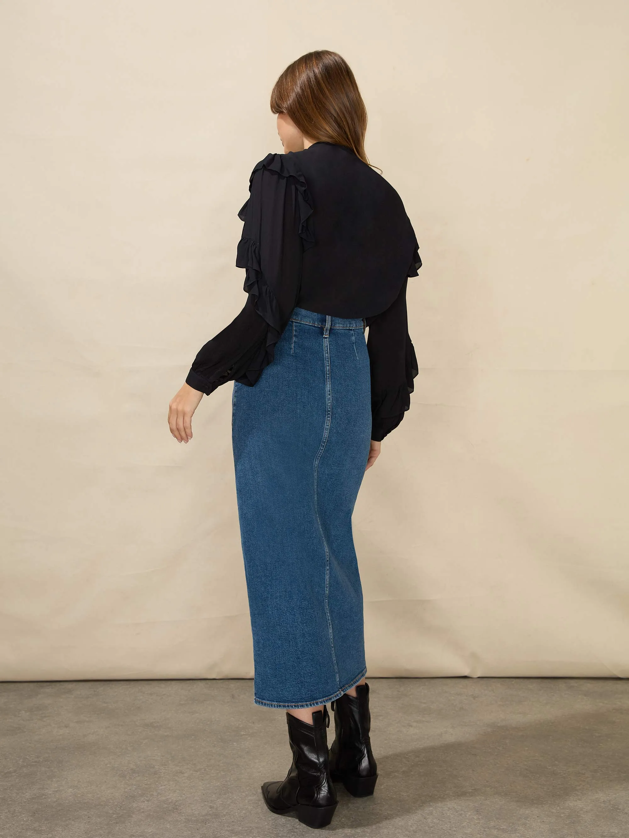 Black Frill Sleeve Shirt