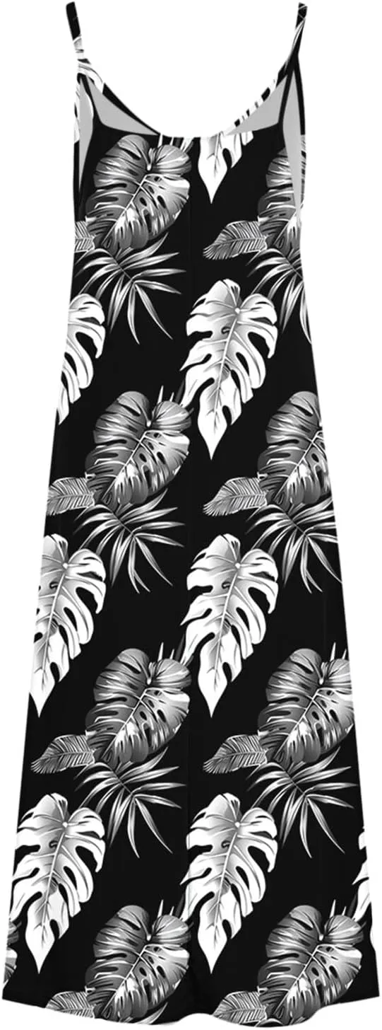 Boho Dress for Women Sleeveless Maxi Beach Vacation Dress V Neck Floal Flowy Sundress Strap Long Casual Summer Dress