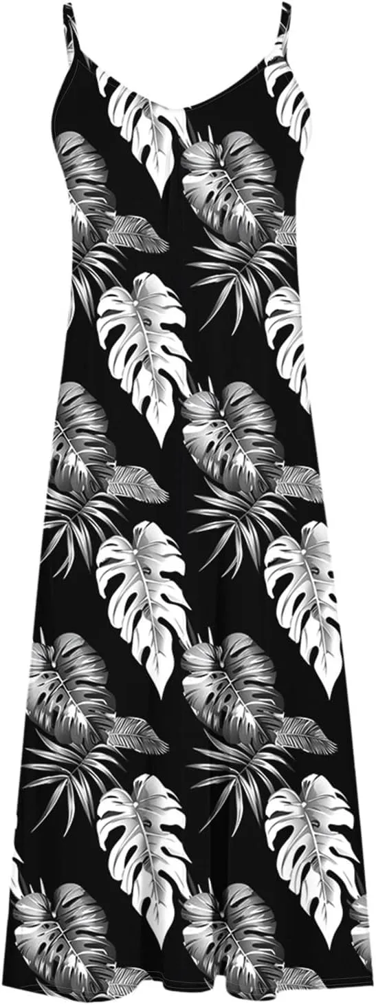 Boho Dress for Women Sleeveless Maxi Beach Vacation Dress V Neck Floal Flowy Sundress Strap Long Casual Summer Dress