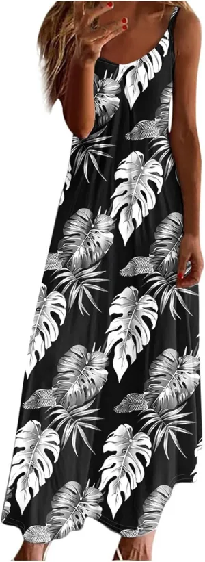 Boho Dress for Women Sleeveless Maxi Beach Vacation Dress V Neck Floal Flowy Sundress Strap Long Casual Summer Dress