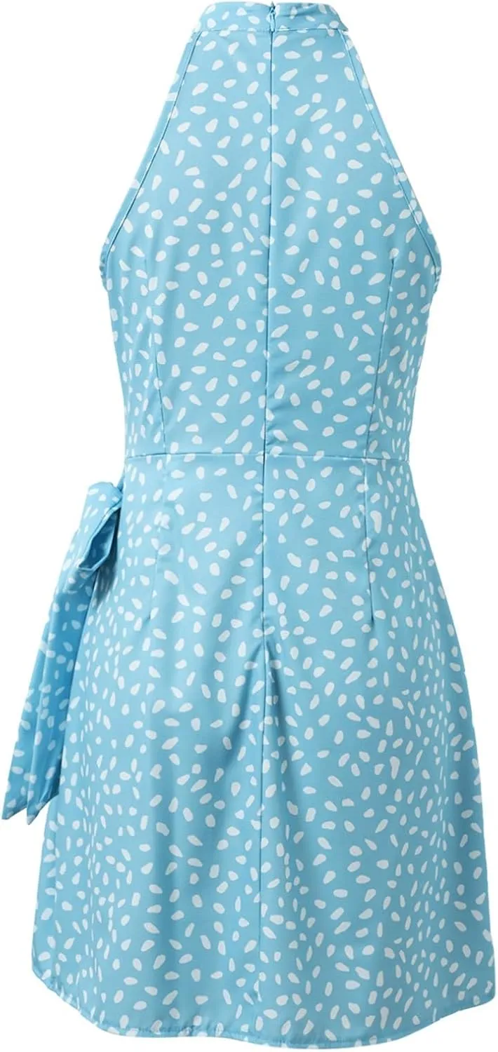 Boho Mini Dresses for Women 2025 Floral Sleeveless Halter Neck Empire Waist Semi Formal Dress Evening Cocktail Party Sundress