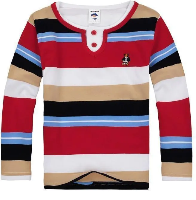 Boys Black Striped Cotton T-Shirts