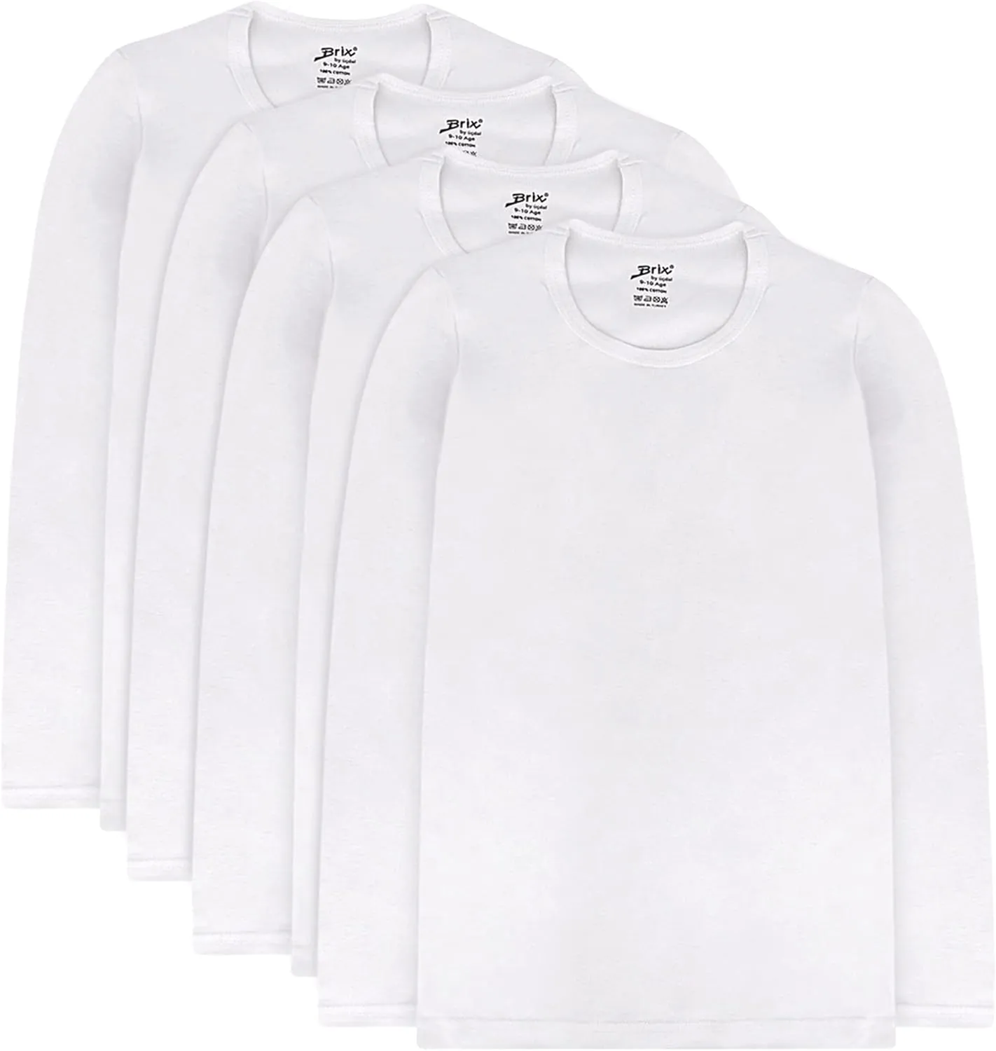 Brix Boys' Long Sleeve Tees - Tagless Crewneck Cotton Soft 4-pk Shirts. 2-20