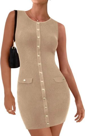 BTFBM Womens Short Bodycon Dress Summer 2025 Crewneck Sleeveless Knit Trendy Tight Fitted Wedding Going Out Dresses