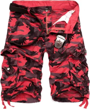 Camo Cargo Shorts for Men Plus Size Casual Summer Fashion Hiking Shorts Multi-Pocket Running Workout Short with Belt