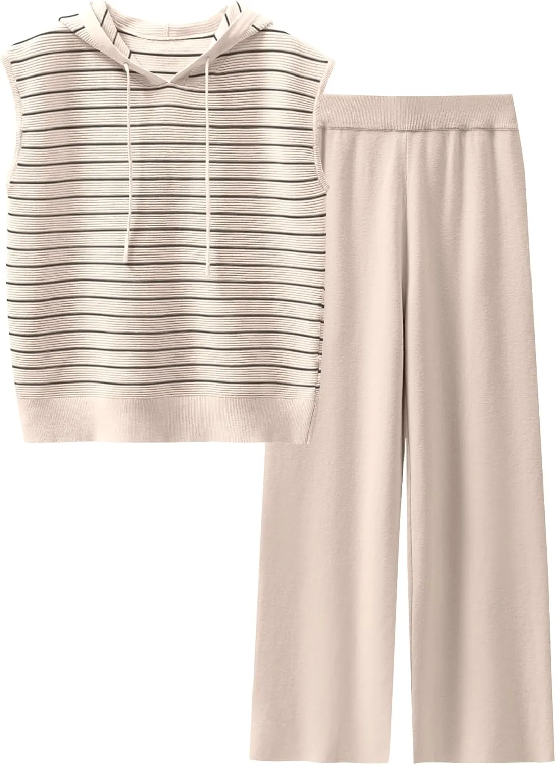 Caracilia Women 2 Piece Outfits Summer Sleeveless Tops Knit Pants Sweater Lounge Matching Sets