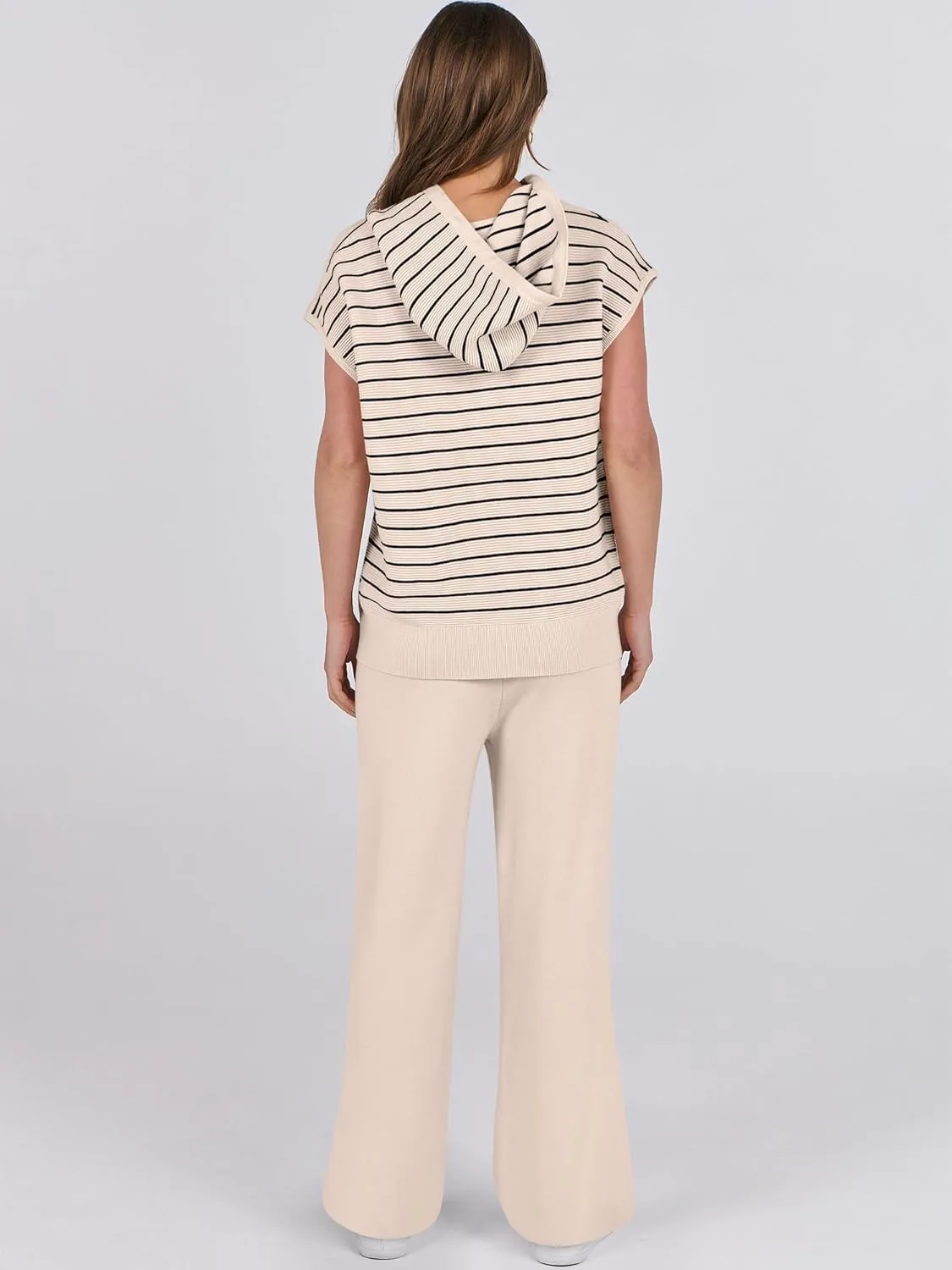 Caracilia Women 2 Piece Outfits Summer Sleeveless Tops Knit Pants Sweater Lounge Matching Sets