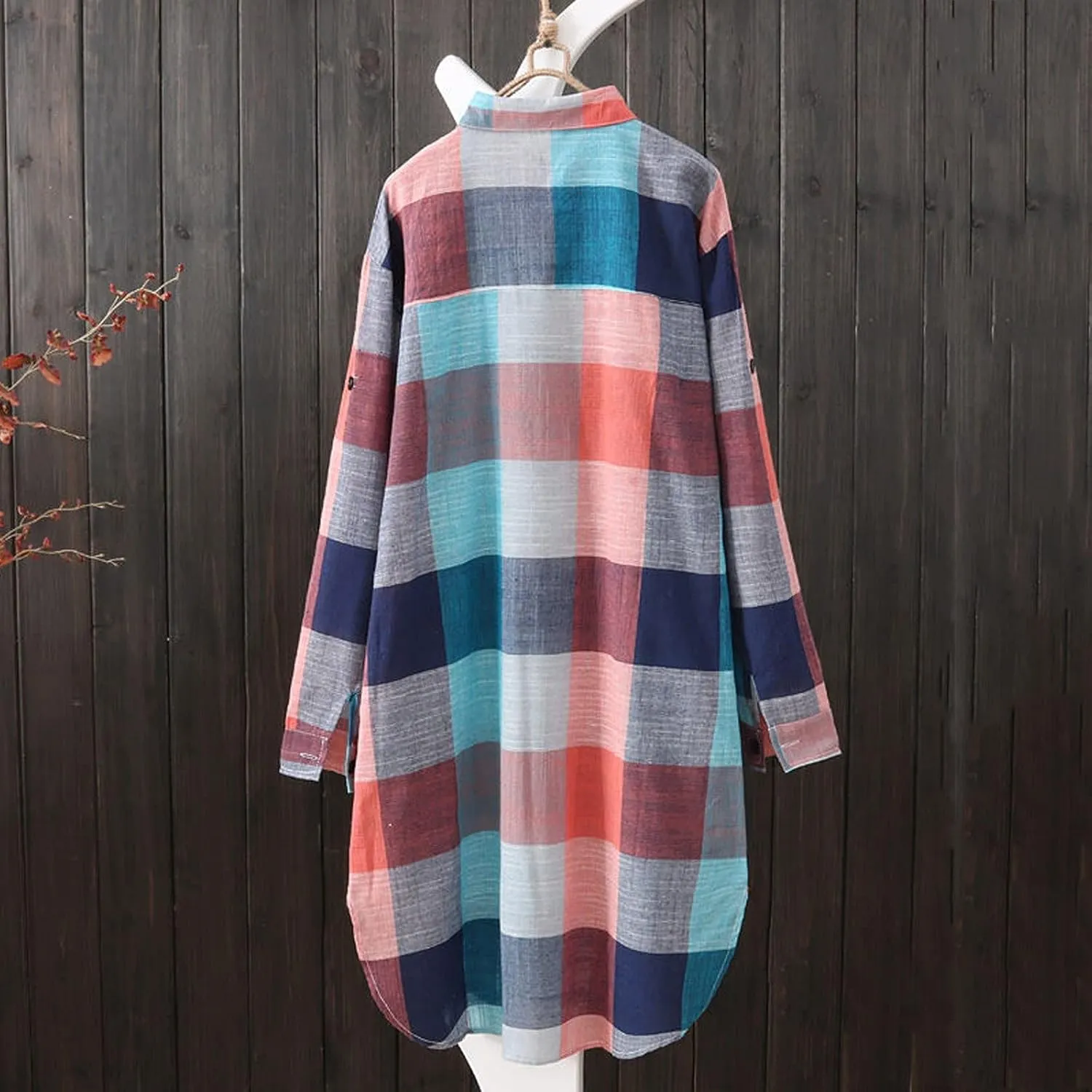 Cardigan for Women 2025 Plaid Print Tunic Tops Fall Fashion Plus Size Open Front Roll Up Sleeve Button Down Long Shirts